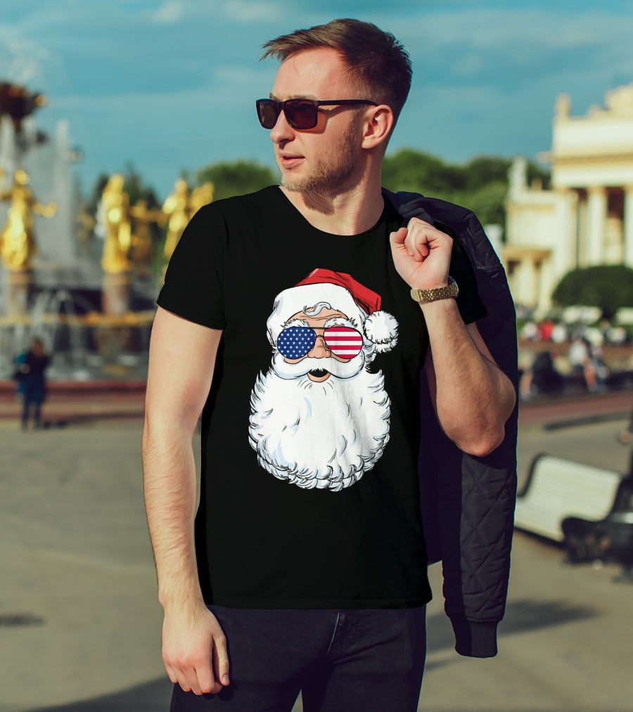 Santa Claus Patriotic USA Sunglasses Christmas T-Shirt