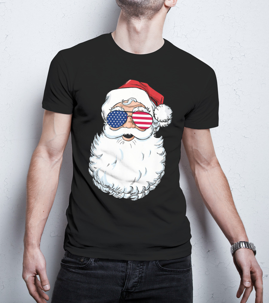 Santa Claus Patriotic USA Sunglasses Christmas T-Shirt