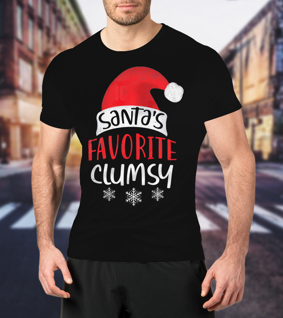 Santa's Favorite Clumsy Christmas Snowflakes Santa Hat T-Shirt