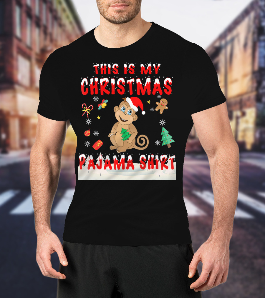 This Is My Christmas Pajama Shirt Cute Monkey T-Shirt