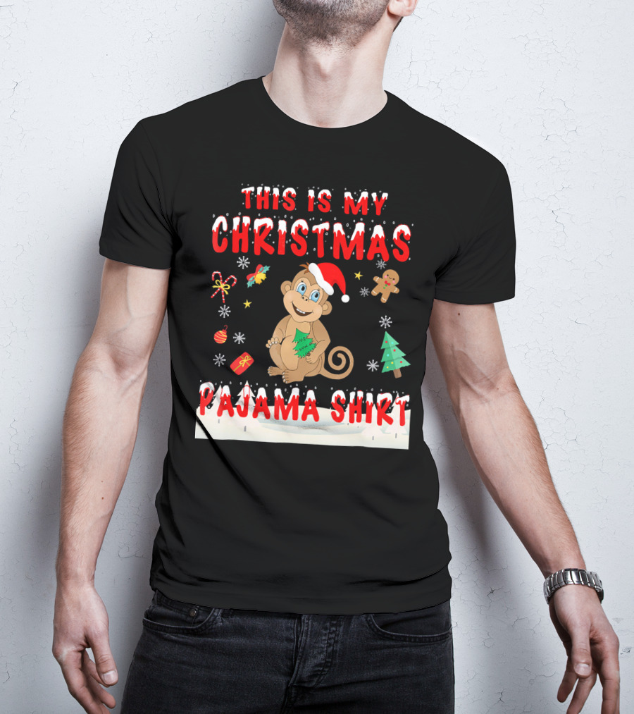 This Is My Christmas Pajama Shirt Cute Monkey T-Shirt