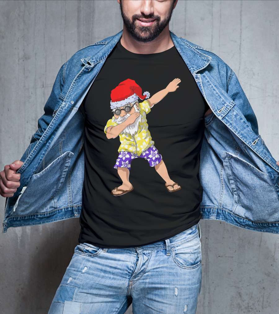 Santa Claus Dabbing In Hawaiian Shirt Christmas In July T-Shirt