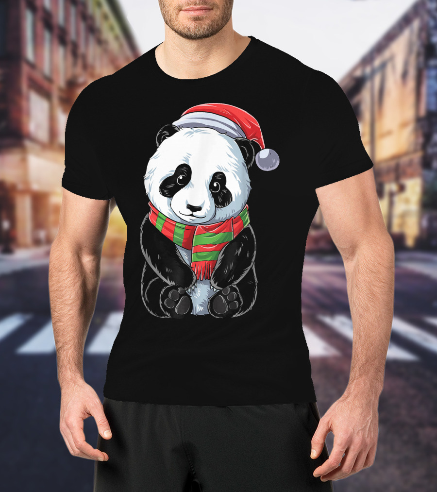 Christmas Panda Santa Hat Pandas Festive Scarf T-Shirt