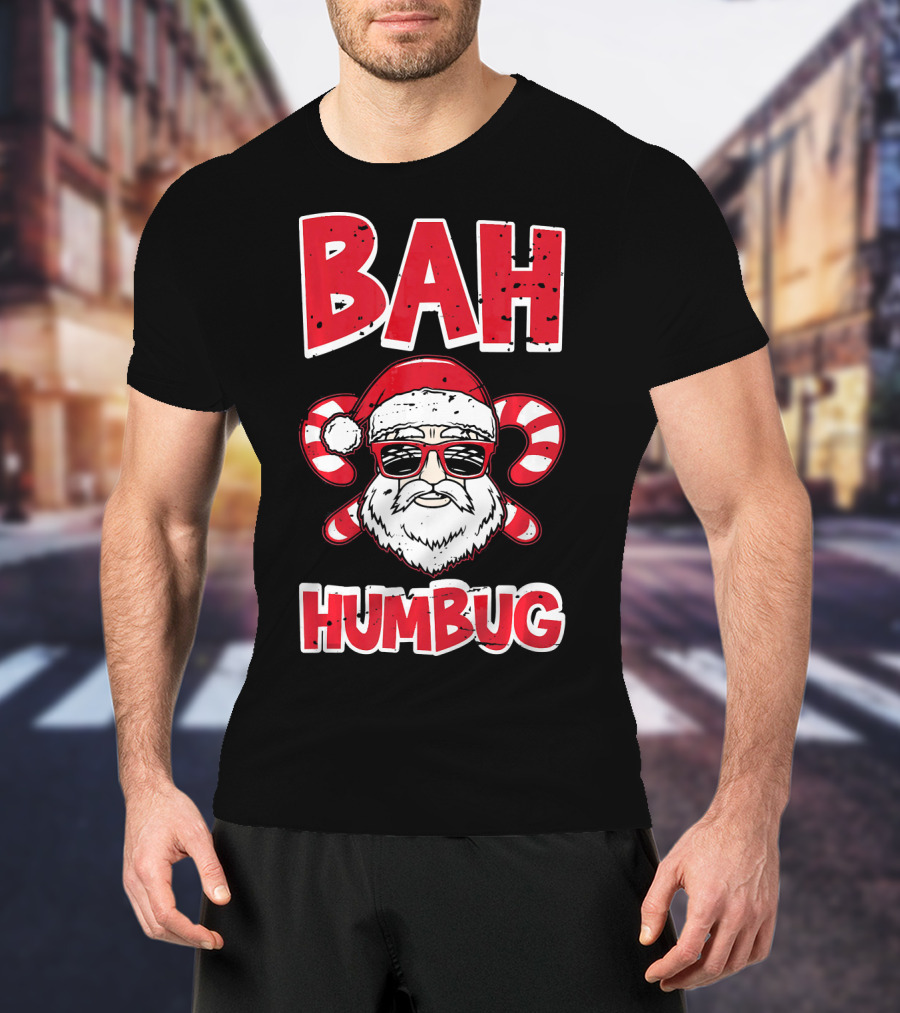 Bah Humbug Santa Candy Cane Glasses T-Shirt
