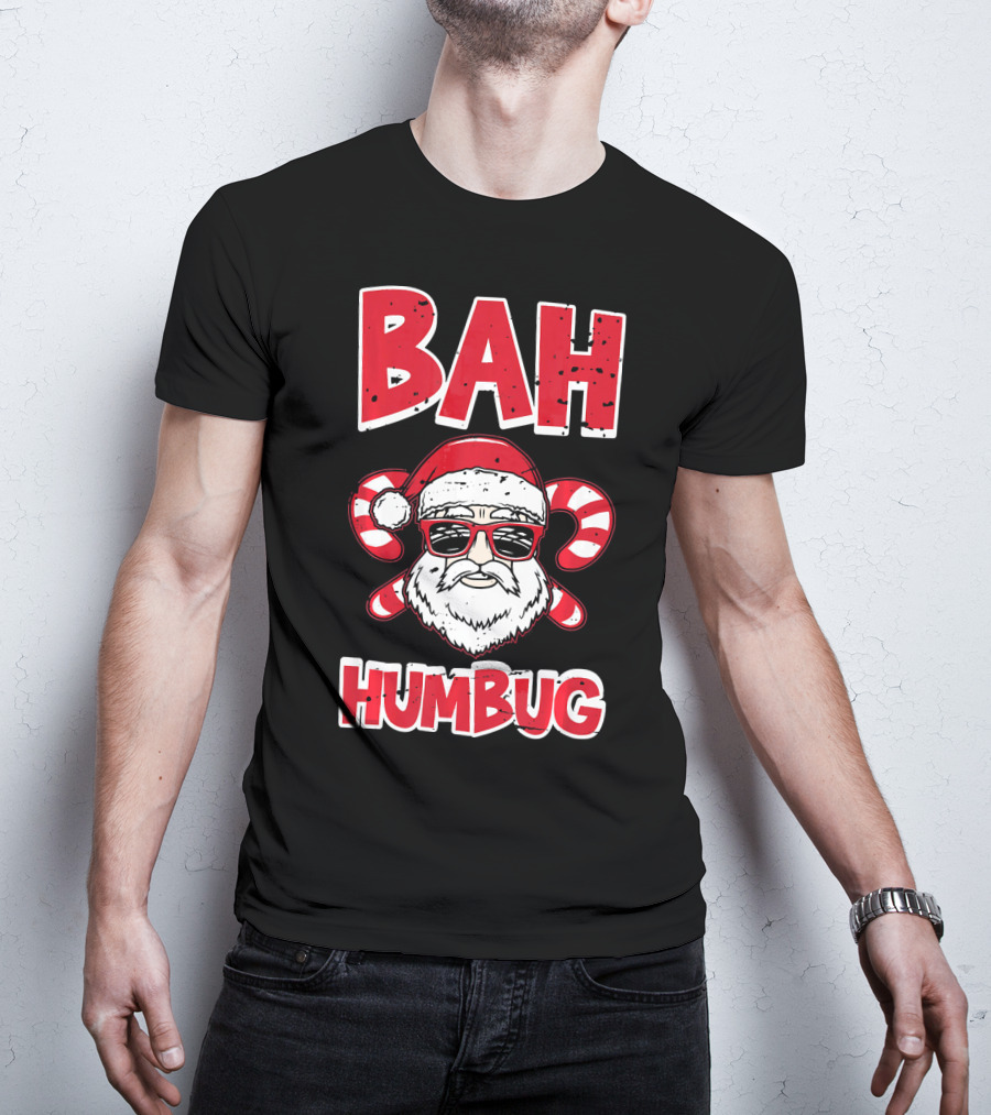 Bah Humbug Santa Candy Cane Glasses T-Shirt