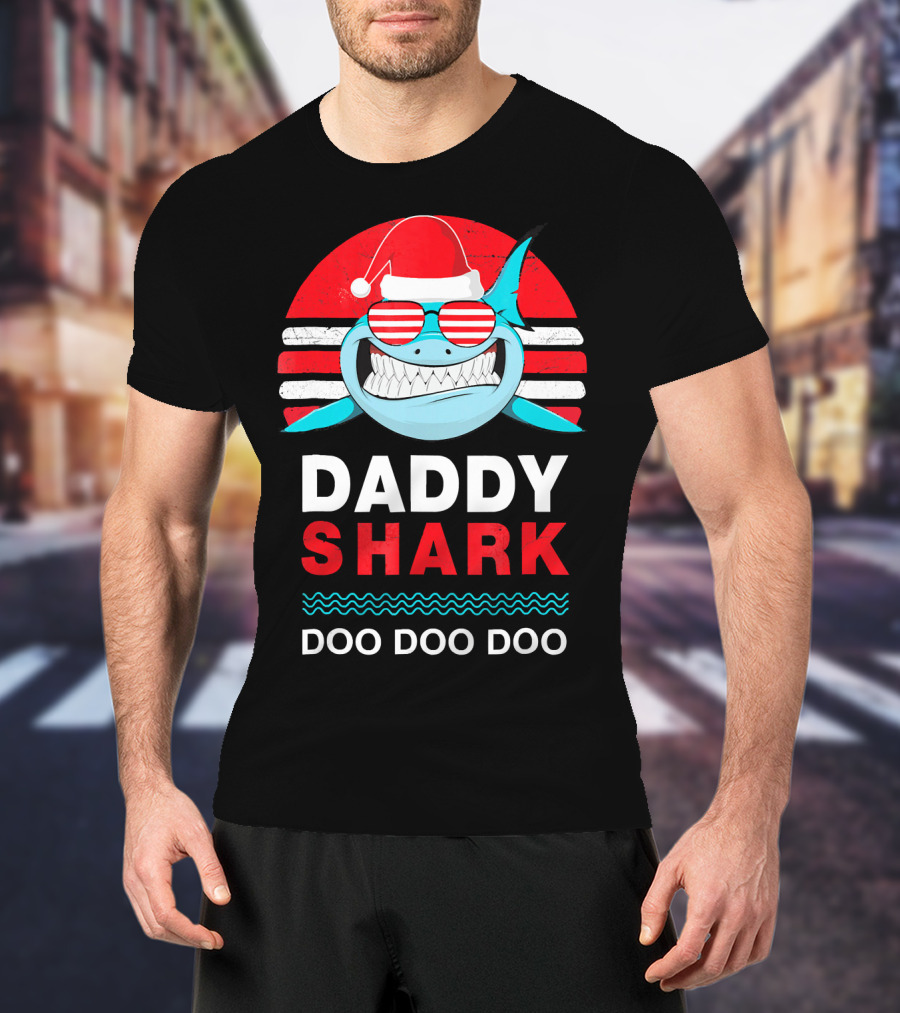 Daddy Shark Doo Doo Doo Christmas Santa Hat Family T-Shirt