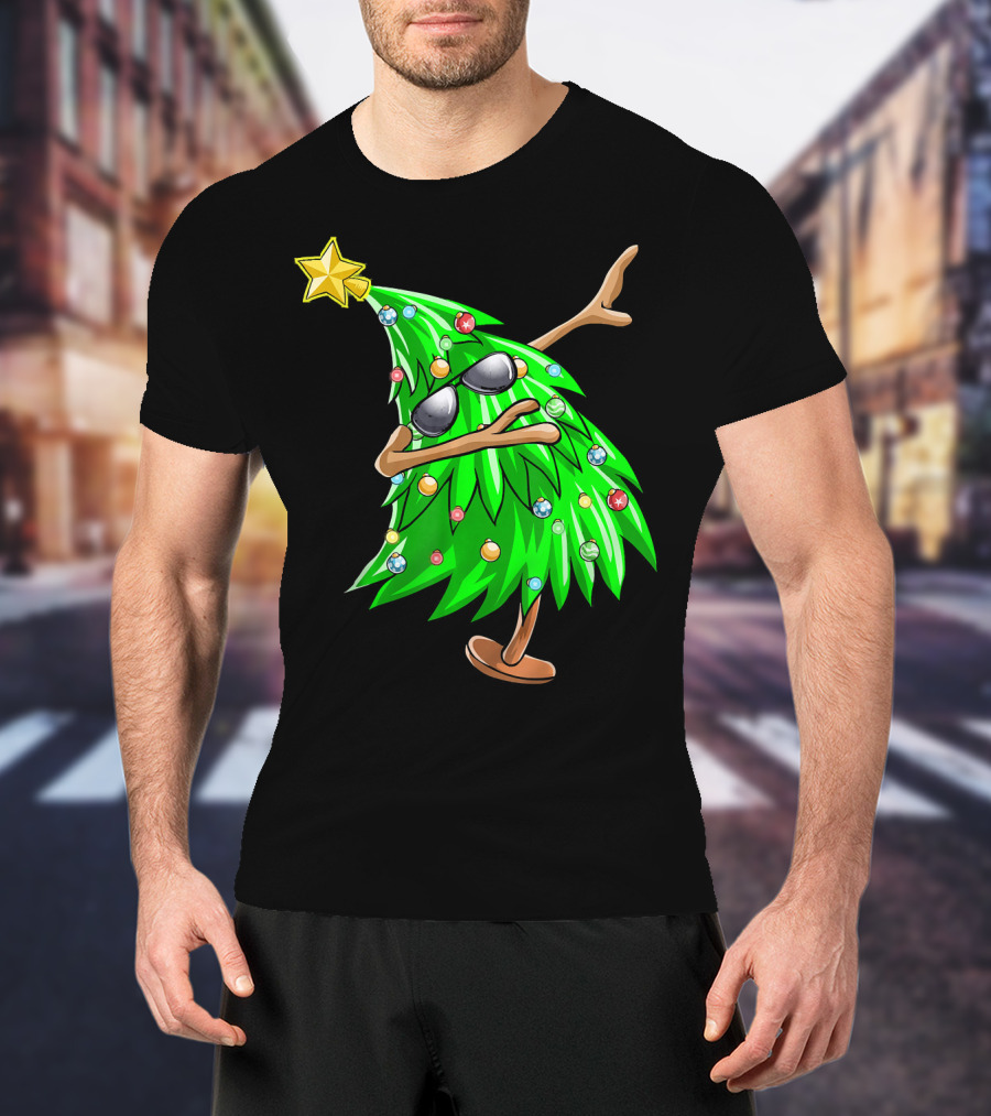 Dabbing Christmas Tree With Sunglasses And Star Topper T-Shirt