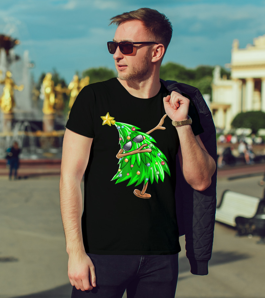 Dabbing Christmas Tree With Sunglasses And Star Topper T-Shirt