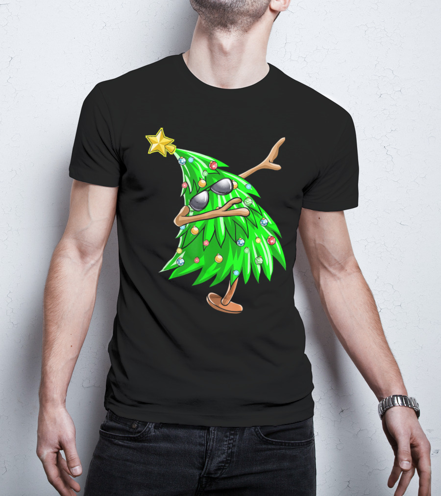 Dabbing Christmas Tree With Sunglasses And Star Topper T-Shirt