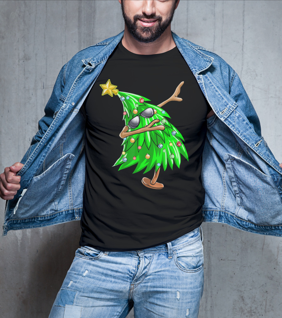 Dabbing Christmas Tree With Sunglasses And Star Topper T-Shirt
