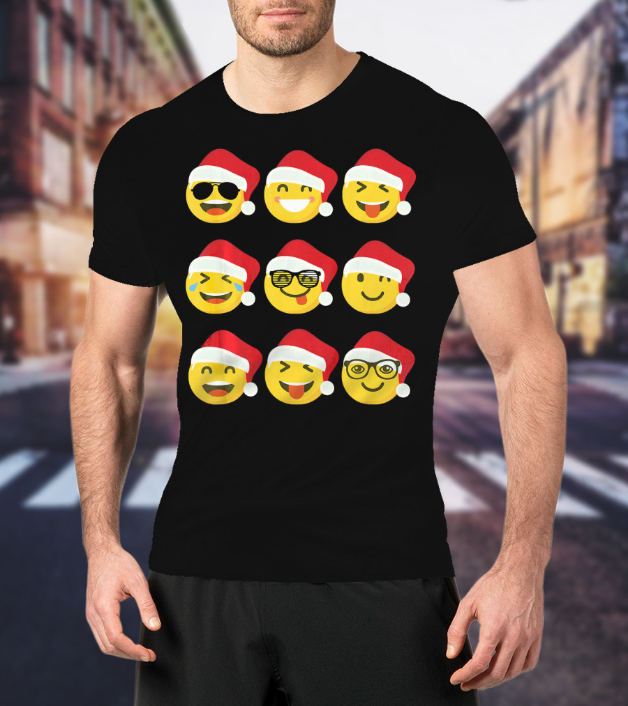 Christmas Funny Santa Emojis Faces T-Shirt