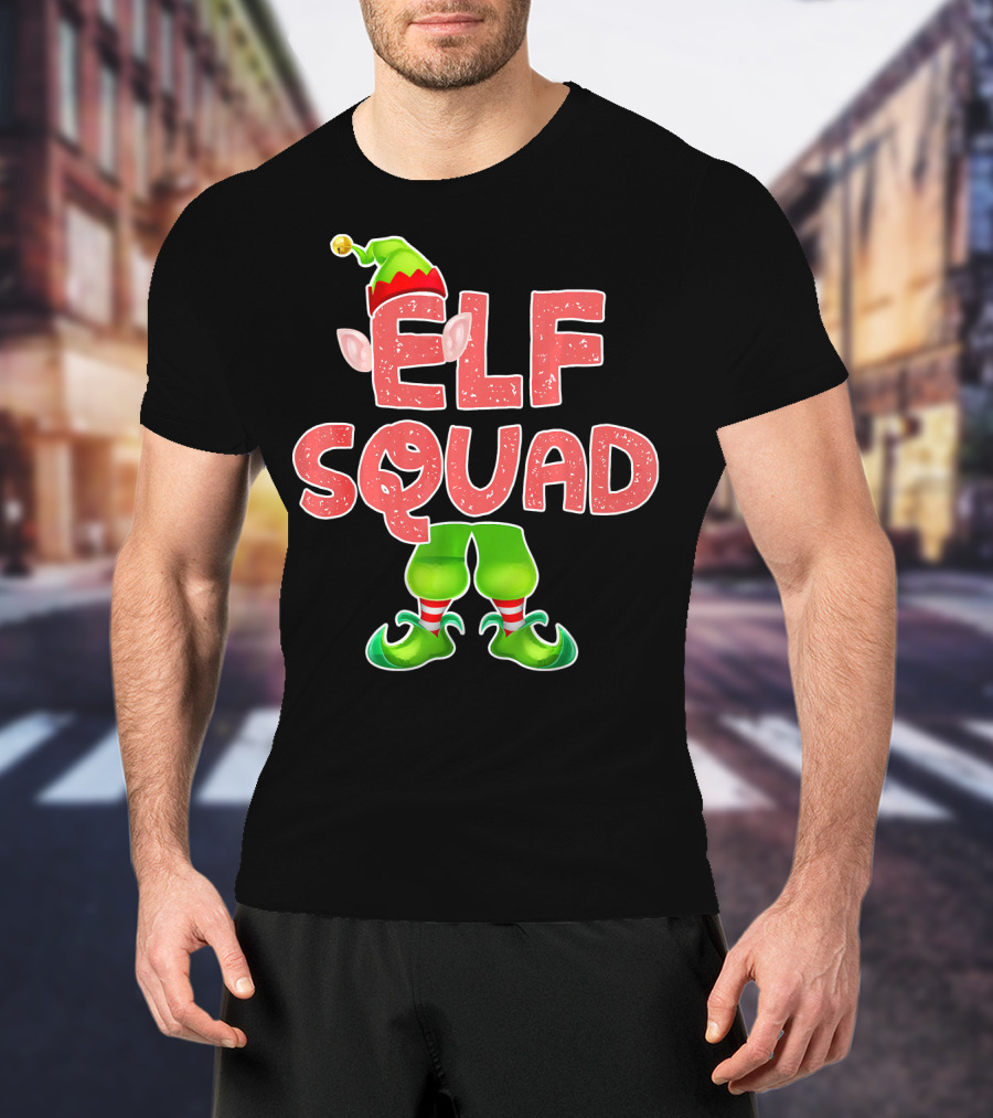Elf Squad Funny Merry Christmas Hat And Shoes T-Shirt