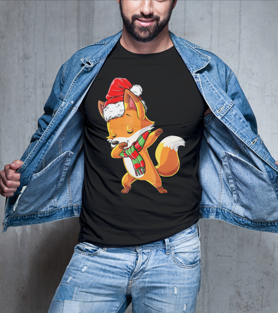Christmas Dab Fox With Santa Hat And Scarf T-Shirt