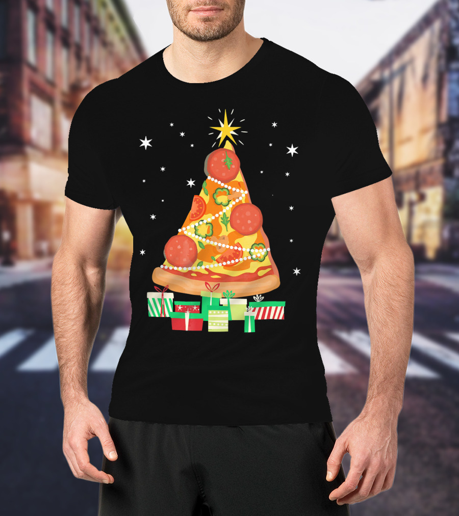 Pizza Christmas Tree Slice Festive Gifts T-Shirt