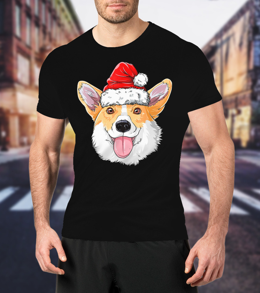 Corgi Wearing Santa Hat T-Shirt