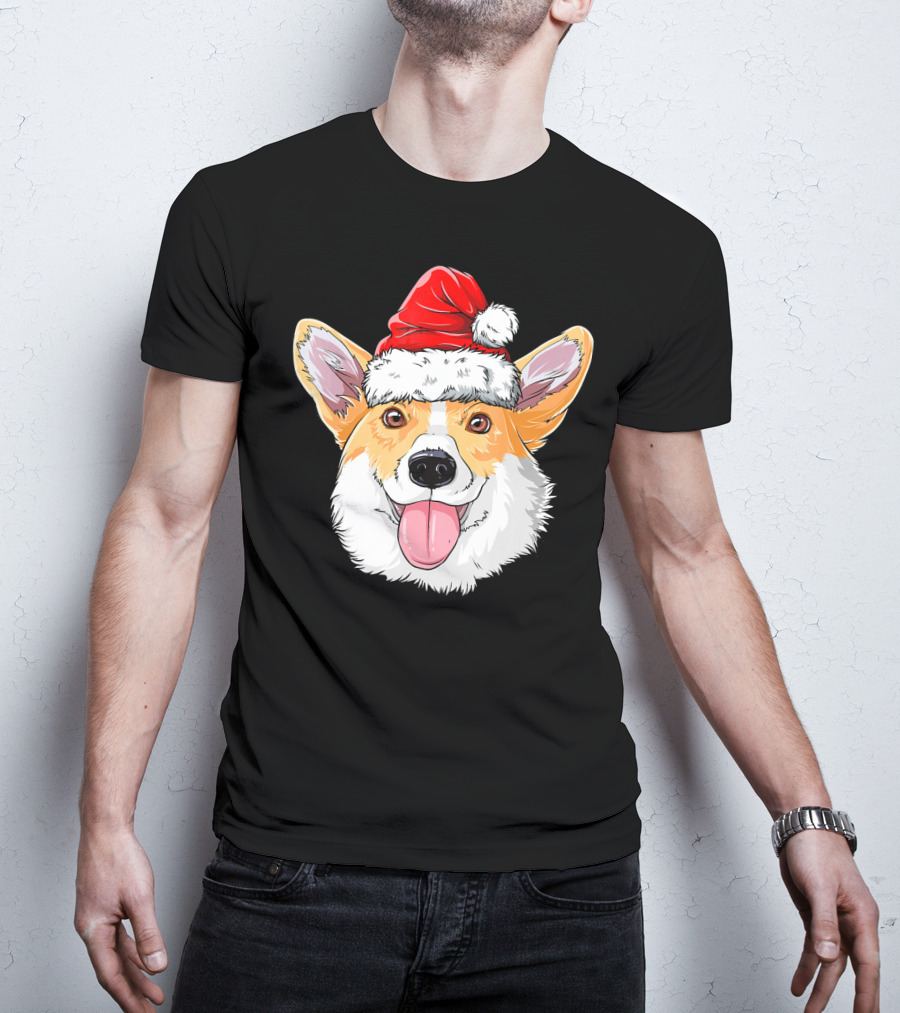Corgi Wearing Santa Hat T-Shirt