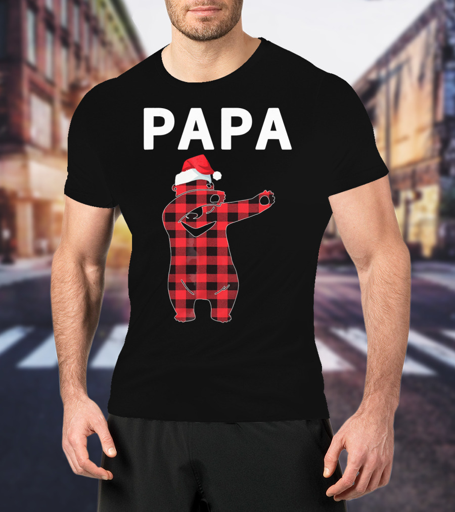 PAPA Bear Plaid Santa Hat Christmas Dabbing T-Shirt