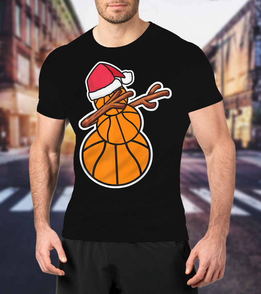 Basketball Snowman Dabbing Santa Hat T-Shirt