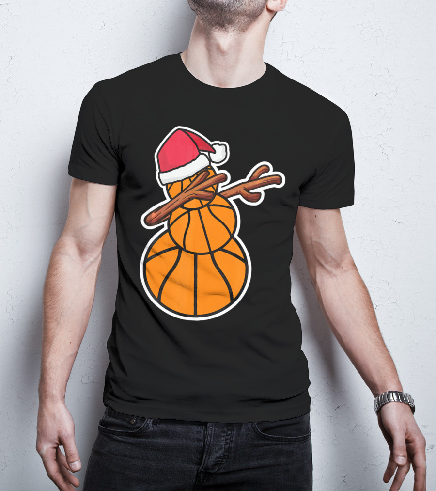 Basketball Snowman Dabbing Santa Hat T-Shirt