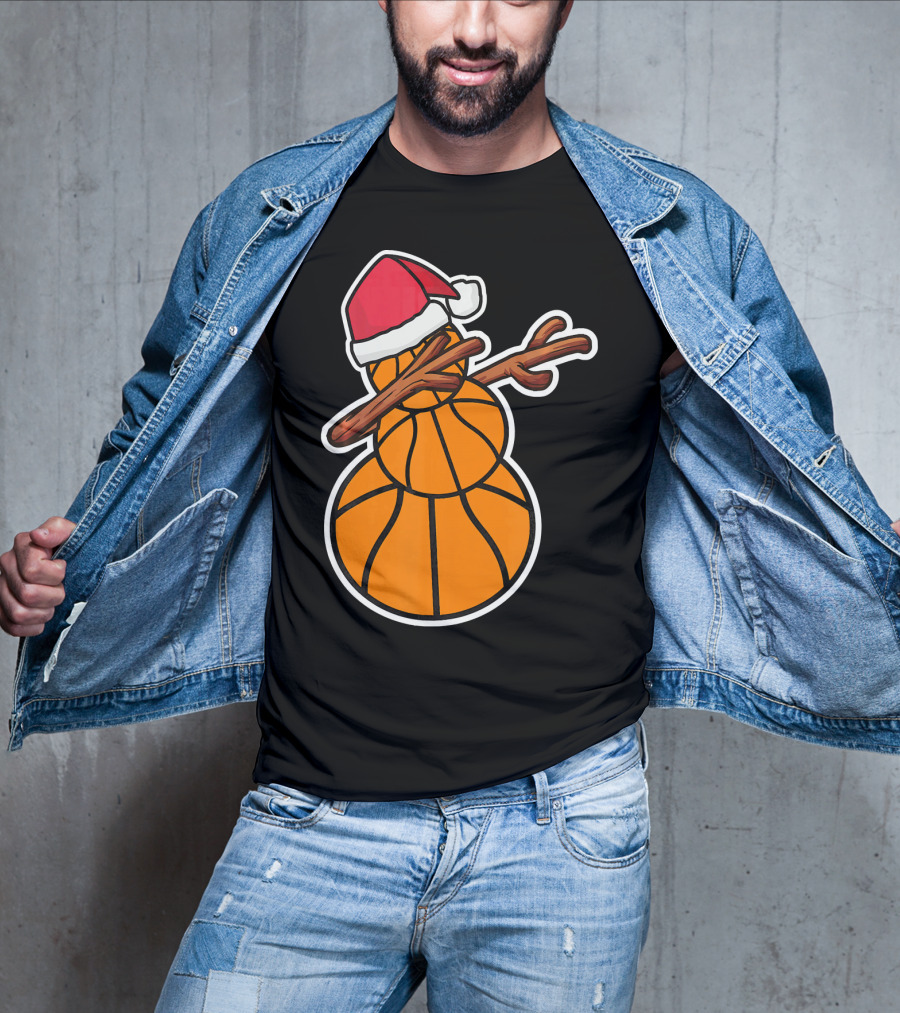 Basketball Snowman Dabbing Santa Hat T-Shirt