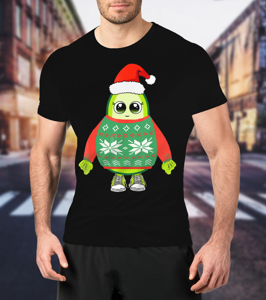Santa Avocado Cute Christmas Sweater Sneakers T-Shirt