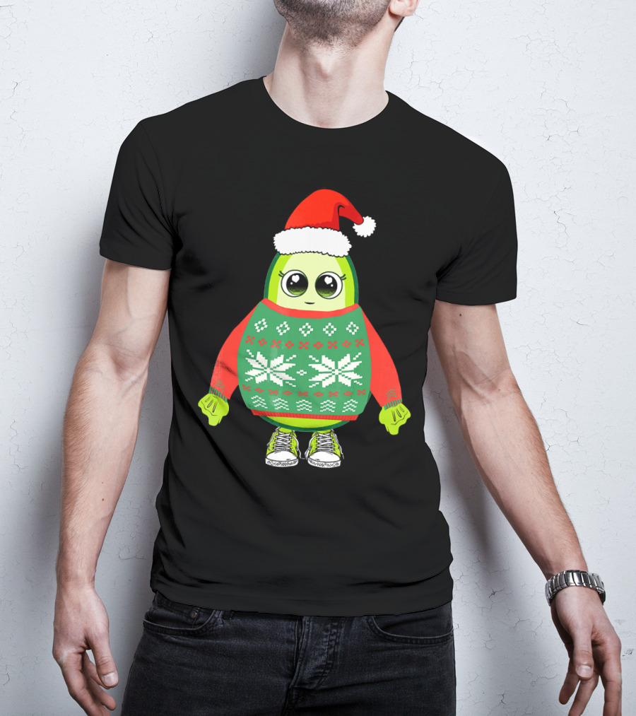 Santa Avocado Cute Christmas Sweater Sneakers T-Shirt