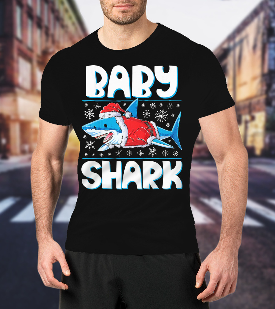 Baby Shark Santa Christmas Snowflakes T-Shirt