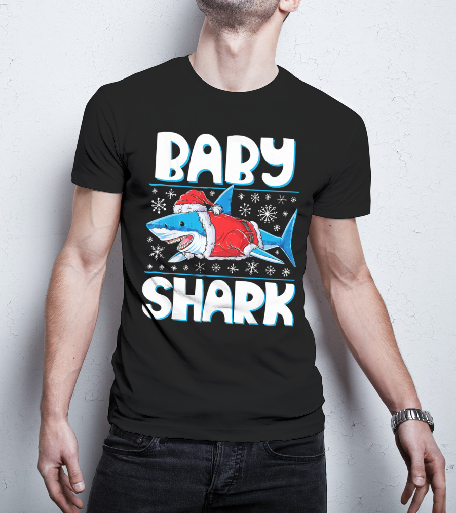 Baby Shark Santa Christmas Snowflakes T-Shirt