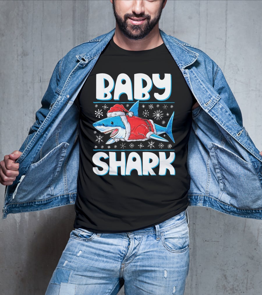 Baby Shark Santa Christmas Snowflakes T-Shirt