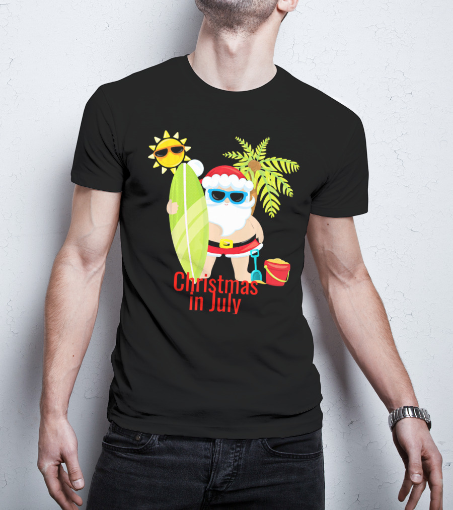 Christmas In July Beach Santa Surfer Sunny Holiday Fun T-Shirt