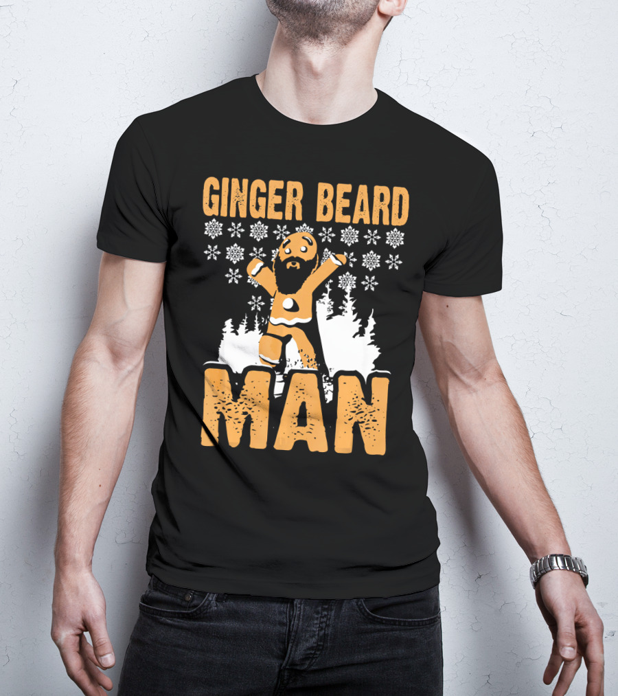 Ginger Beard Man Xmas Holiday Snowflakes Gingerbread T-Shirt