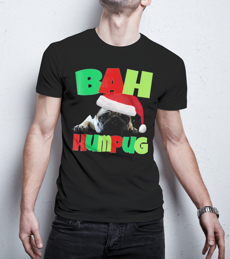 Bah Humpug Santa Hat Funny Grumpy Pug T-Shirt