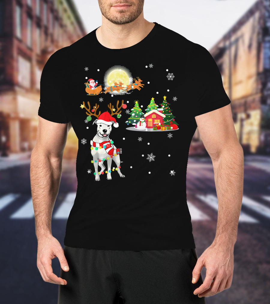 Santa's Sleigh And Festive Dogo Argentino Christmas Wonderland T-Shirt