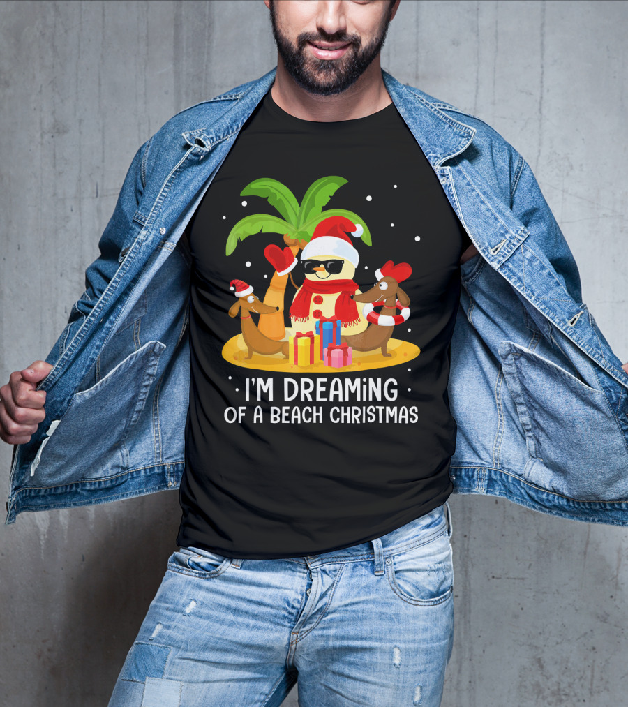 I'm Dreaming Of A Beach Christmas Snowman Dachshund T-Shirt