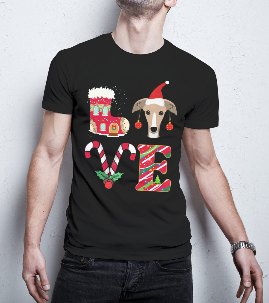I Love My Greyhound Christmas Love Gingerbread Stocking Santa Hat Candy Cane Ornaments T-Shirt