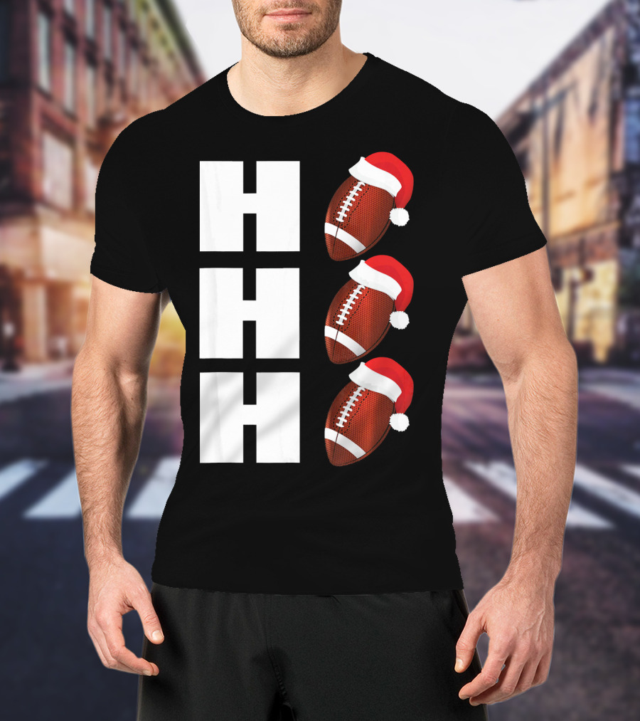 HO HO HO Santa Hat Football Christmas Humor T-Shirt