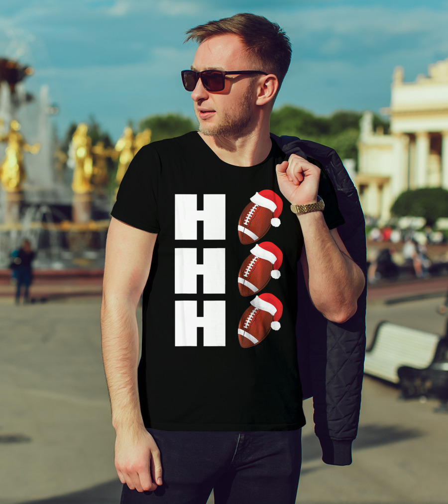 HO HO HO Santa Hat Football Christmas Humor T-Shirt