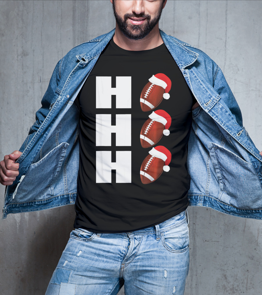 HO HO HO Santa Hat Football Christmas Humor T-Shirt