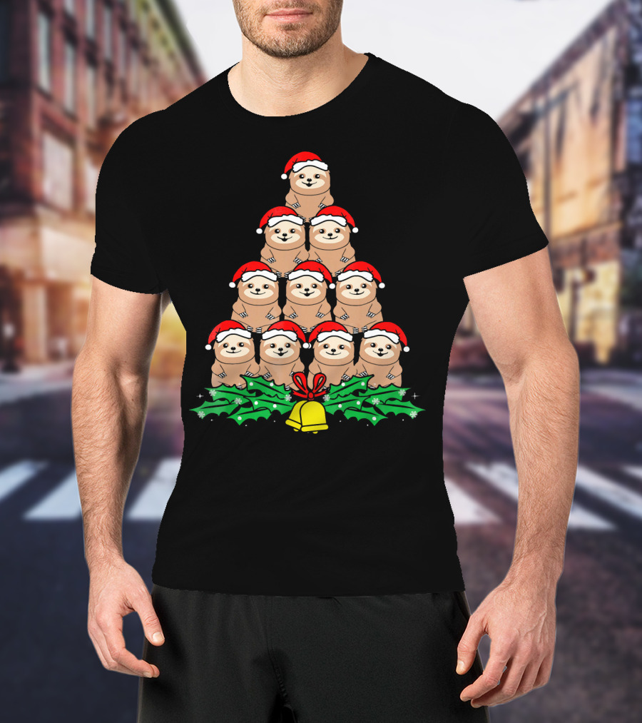 Christmas Tree Of Santa Hat Sloths For Xmas Lovers T-Shirt