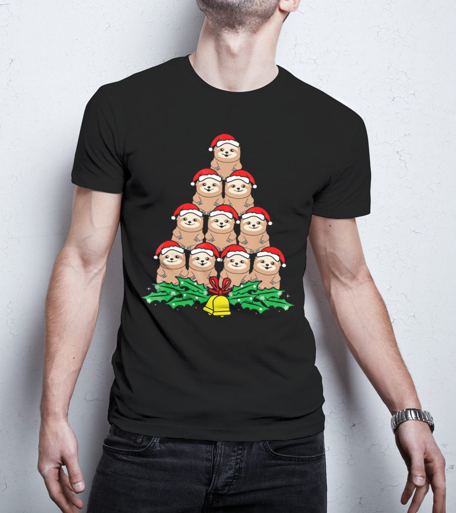 Christmas Tree Of Santa Hat Sloths For Xmas Lovers T-Shirt