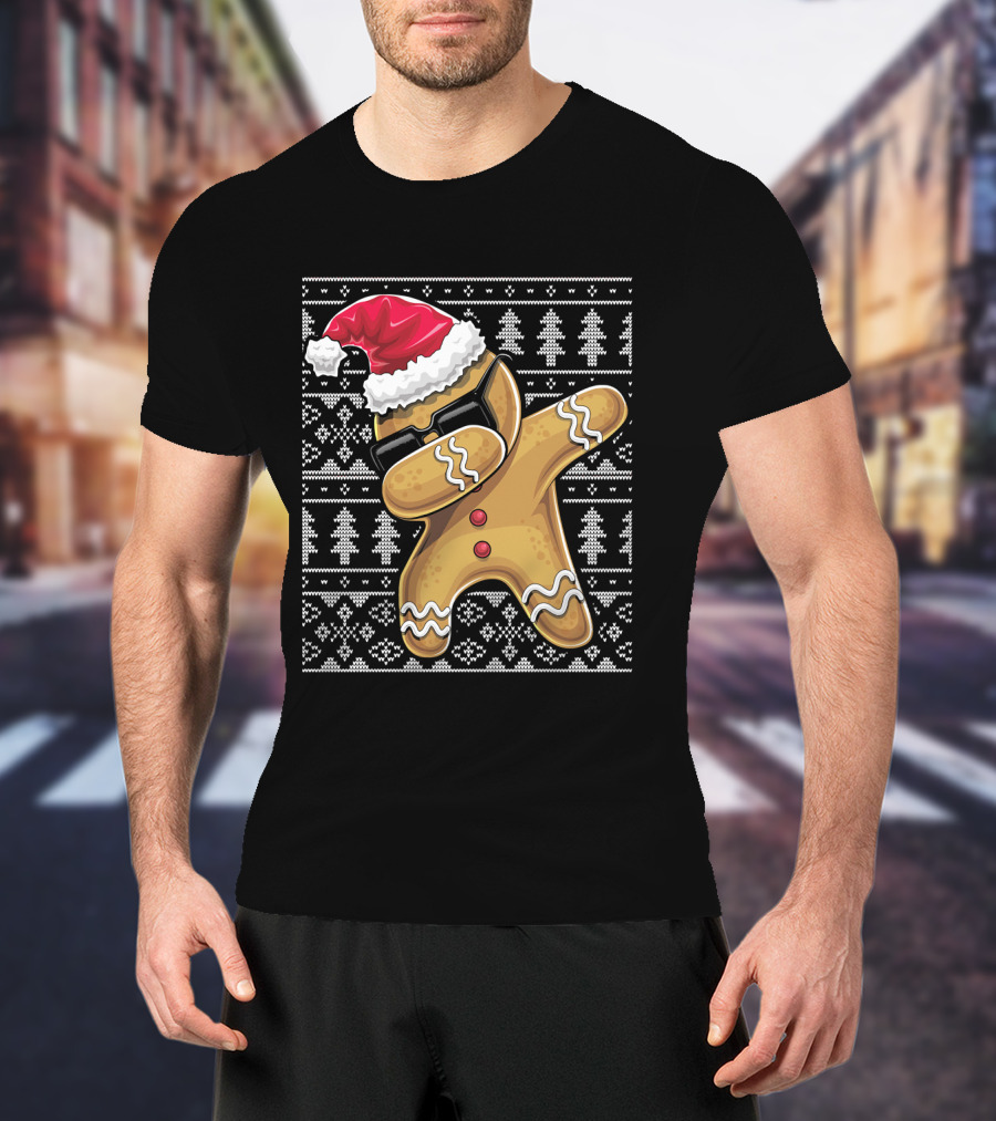 Ugly Christmas Dabbing Gingerbread Cookie Santa Hat T-Shirt