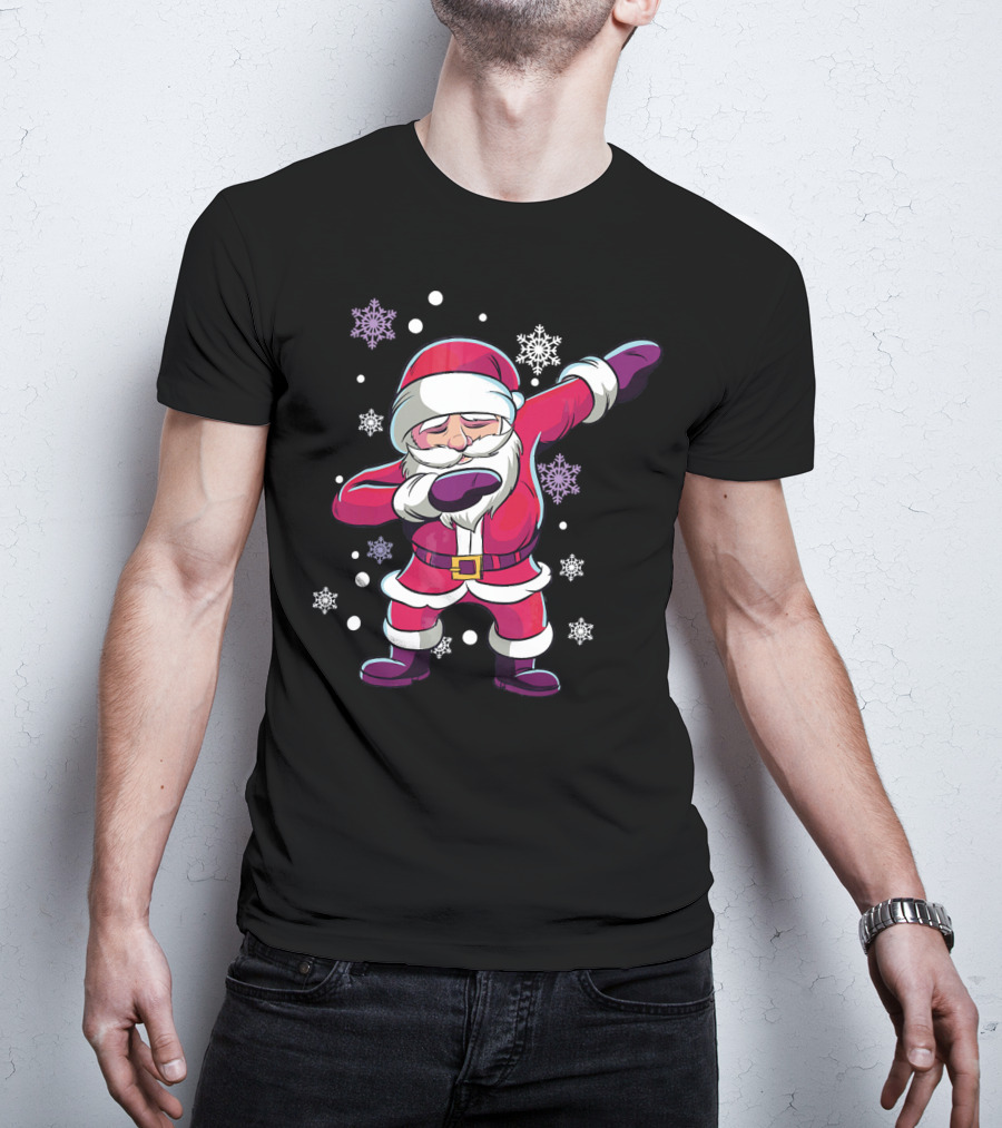 Dabbing Santa Claus With Snowflakes T-Shirt
