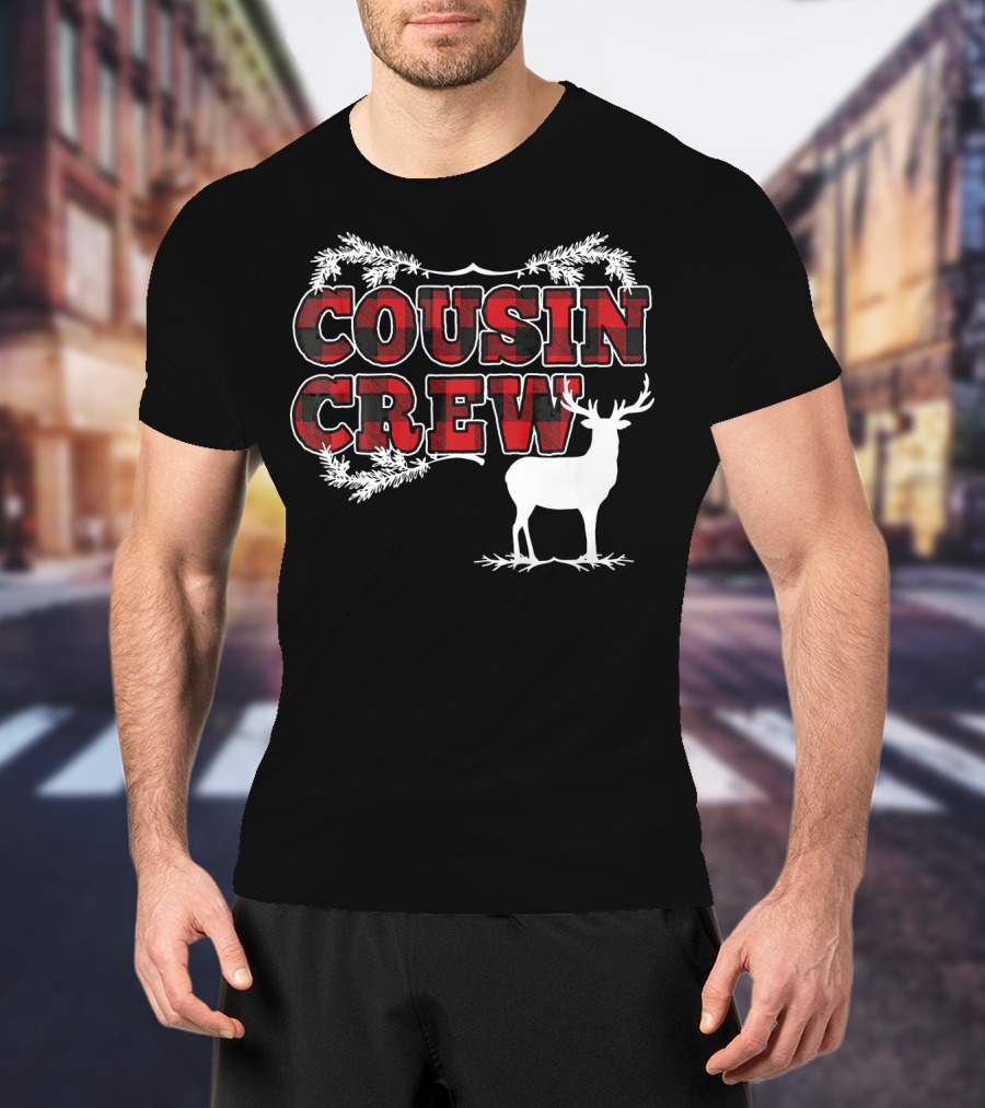 Cousin Crew Plaid Deer Antlers Holiday T-Shirt