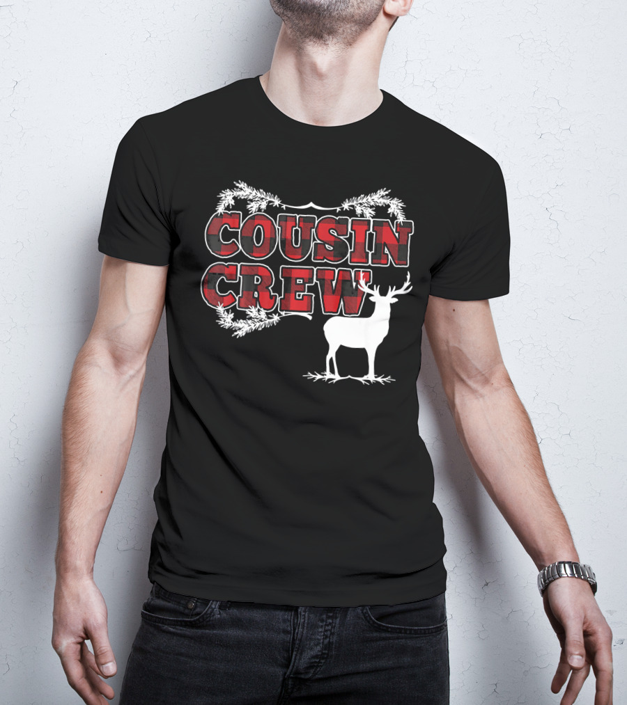 Cousin Crew Plaid Deer Antlers Holiday T-Shirt
