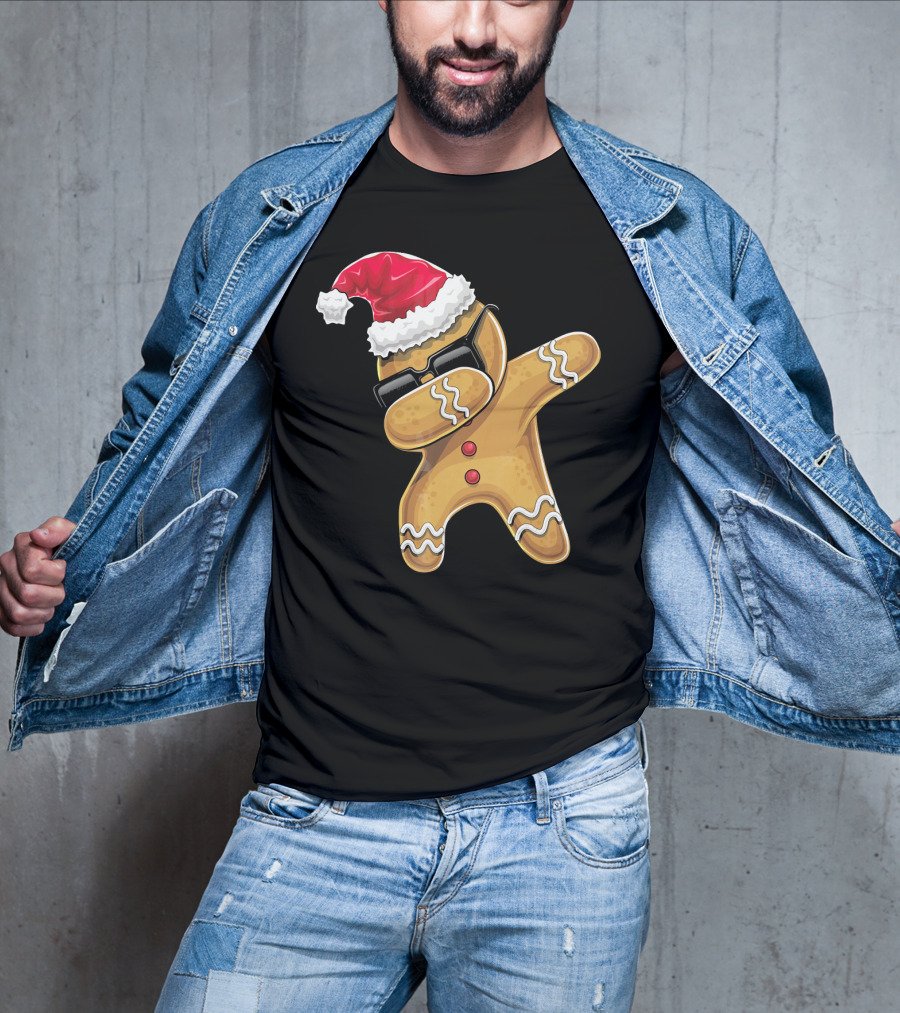 Santa Hat Dabbing Gingerbread Man Holiday Baking T-Shirt