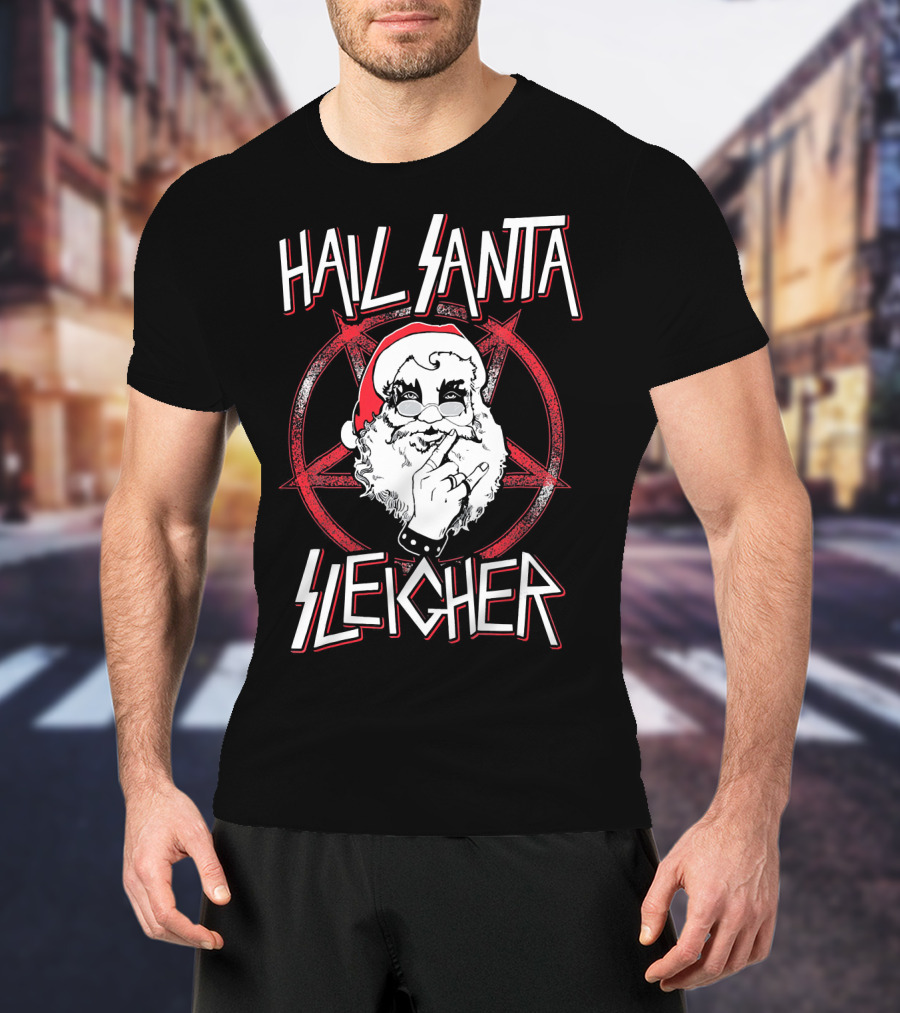 Hail Santa Sleigher Funny Christmas Santa Rock Metal Holiday T-Shirt