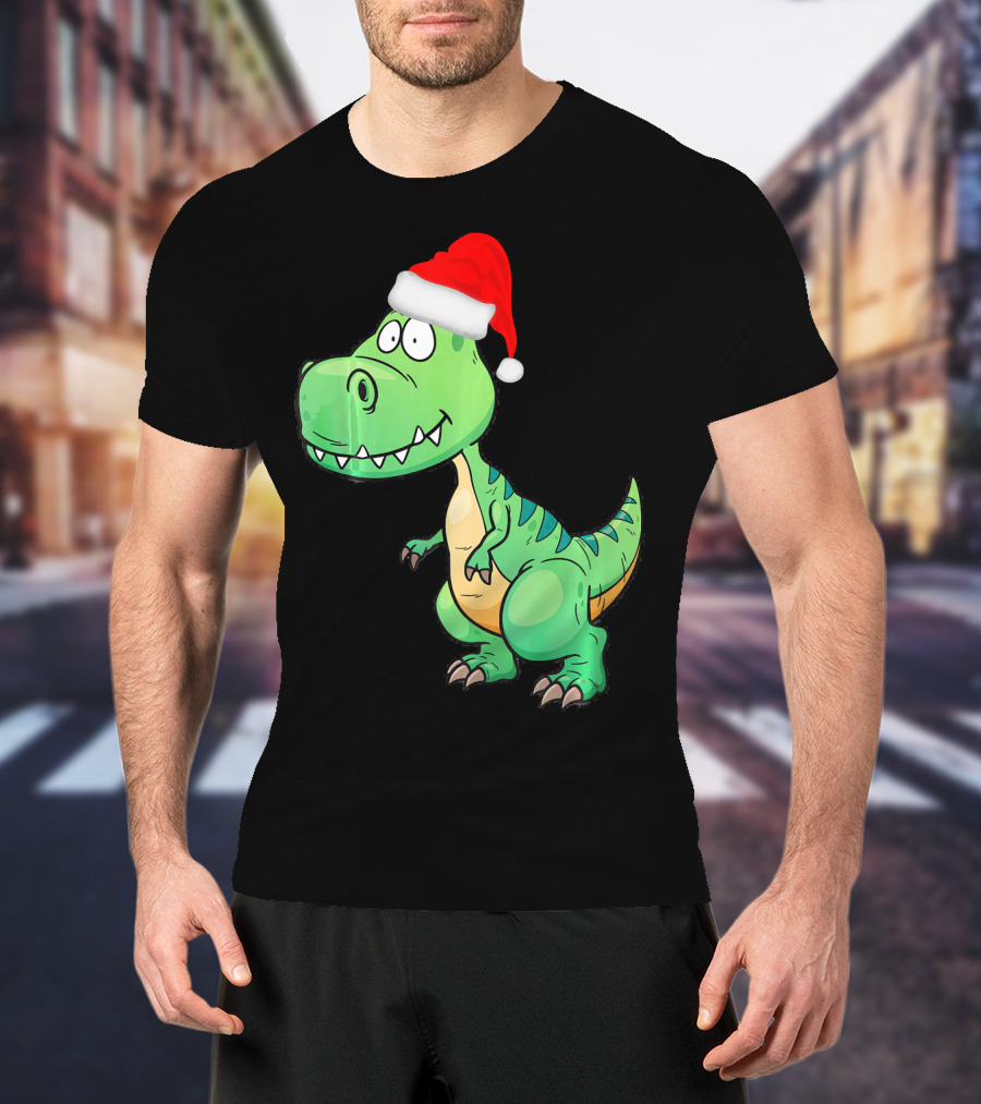 Santa Dinosaur Christmas T-Rex With Santa Hat T-Shirt