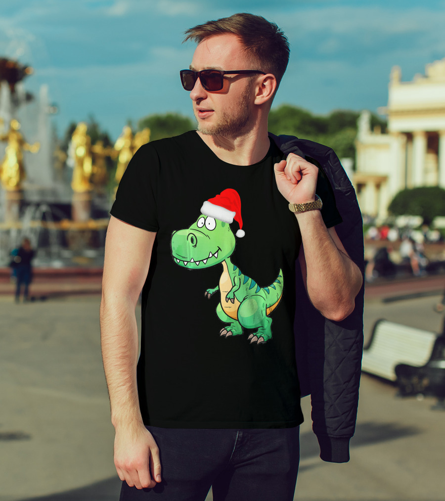 Santa Dinosaur Christmas T-Rex With Santa Hat T-Shirt