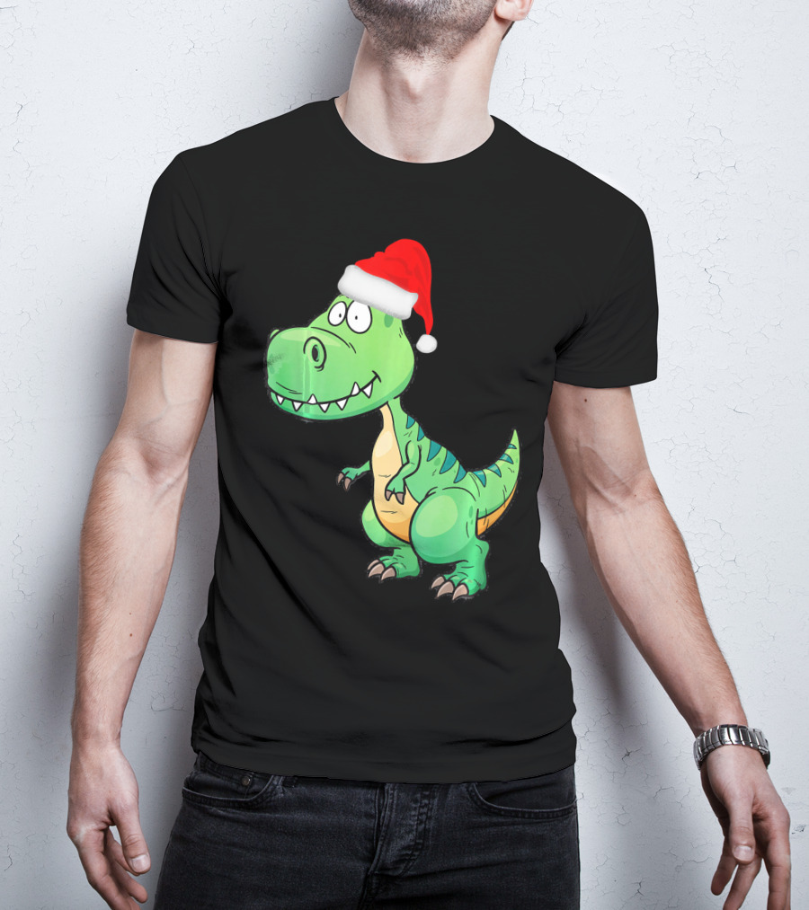Santa Dinosaur Christmas T-Rex With Santa Hat T-Shirt