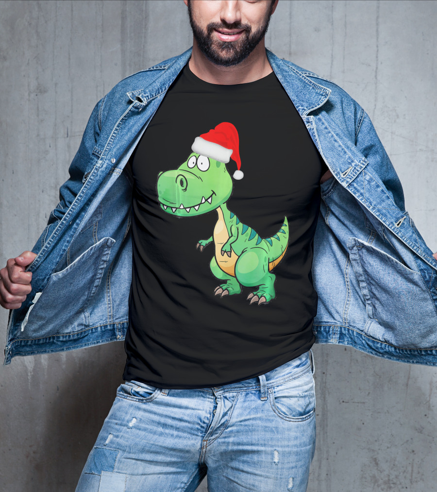 Santa Dinosaur Christmas T-Rex With Santa Hat T-Shirt